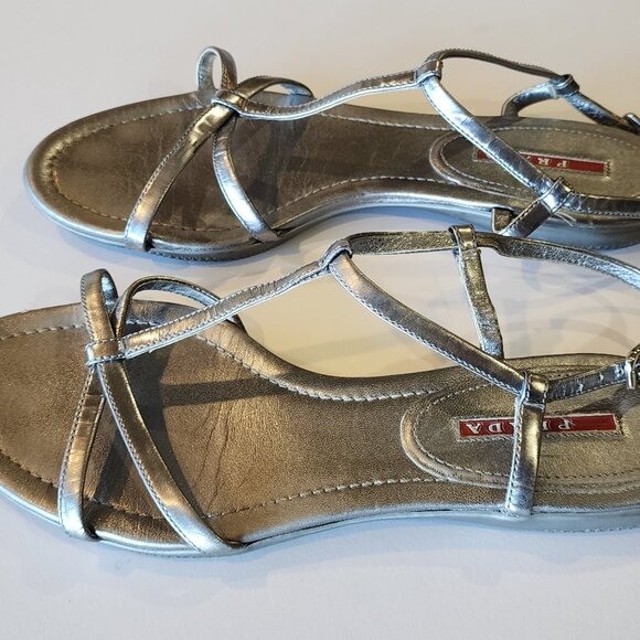 Prada Silver Metallic Leather Sandals - Picture 6 of 6